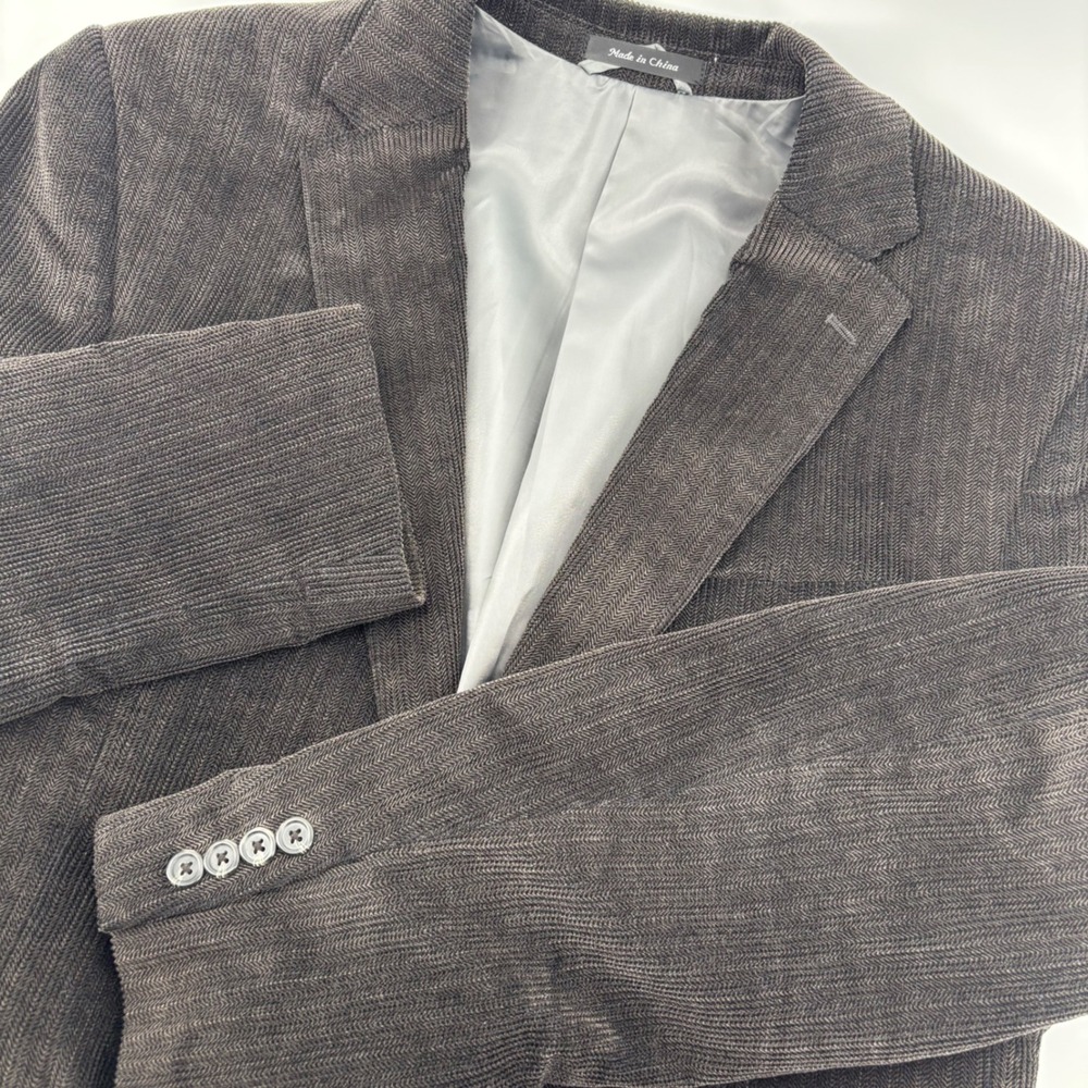 Chaps Corduroy Blazer Men‎ 44L Brown Slim Herringbone Sport Coat Preppy Teacher